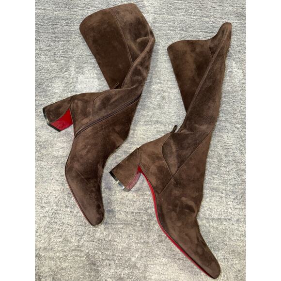 Christian Louboutin Jane Botta 55 Cosme Dark Brown Suede Knee High Heel Boot 40 - Picture 6 of 15